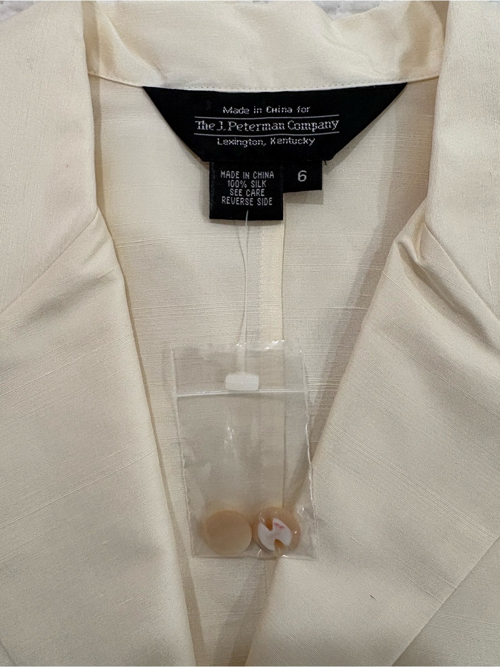 J. Peterman Silk Cream Button-Front Tailored Blouse - Picture 4 of 8